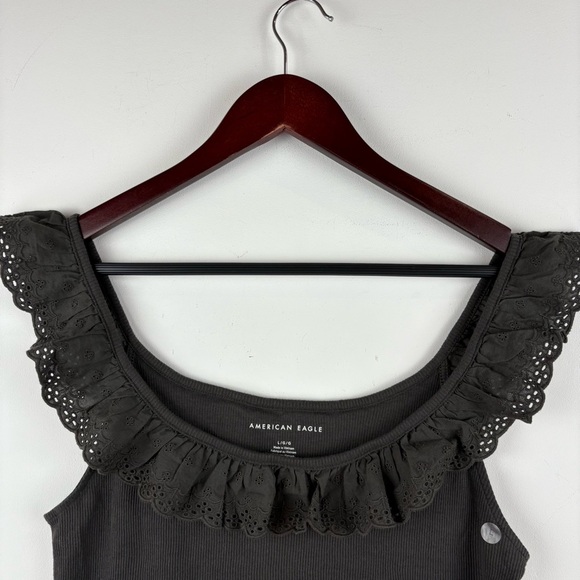 NWT American Eagle Eyelet Trim Scoop-Neck Ribbed Tank Top Women's Size Large - Picture 5 of 6